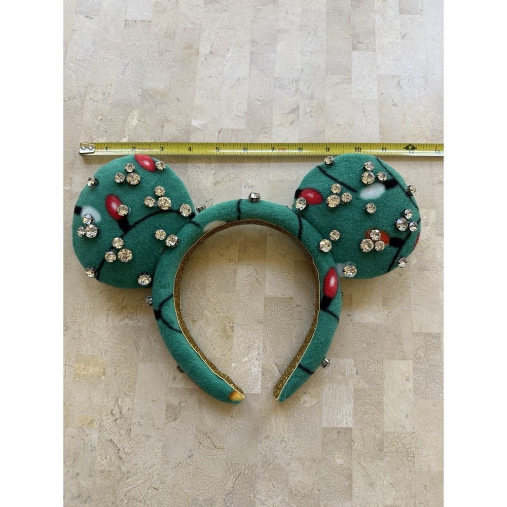 Disney Parks Rhinestone Green Fleece Minnie Mouse Holiday Ears Adult Christmas - Picture 4 of 4